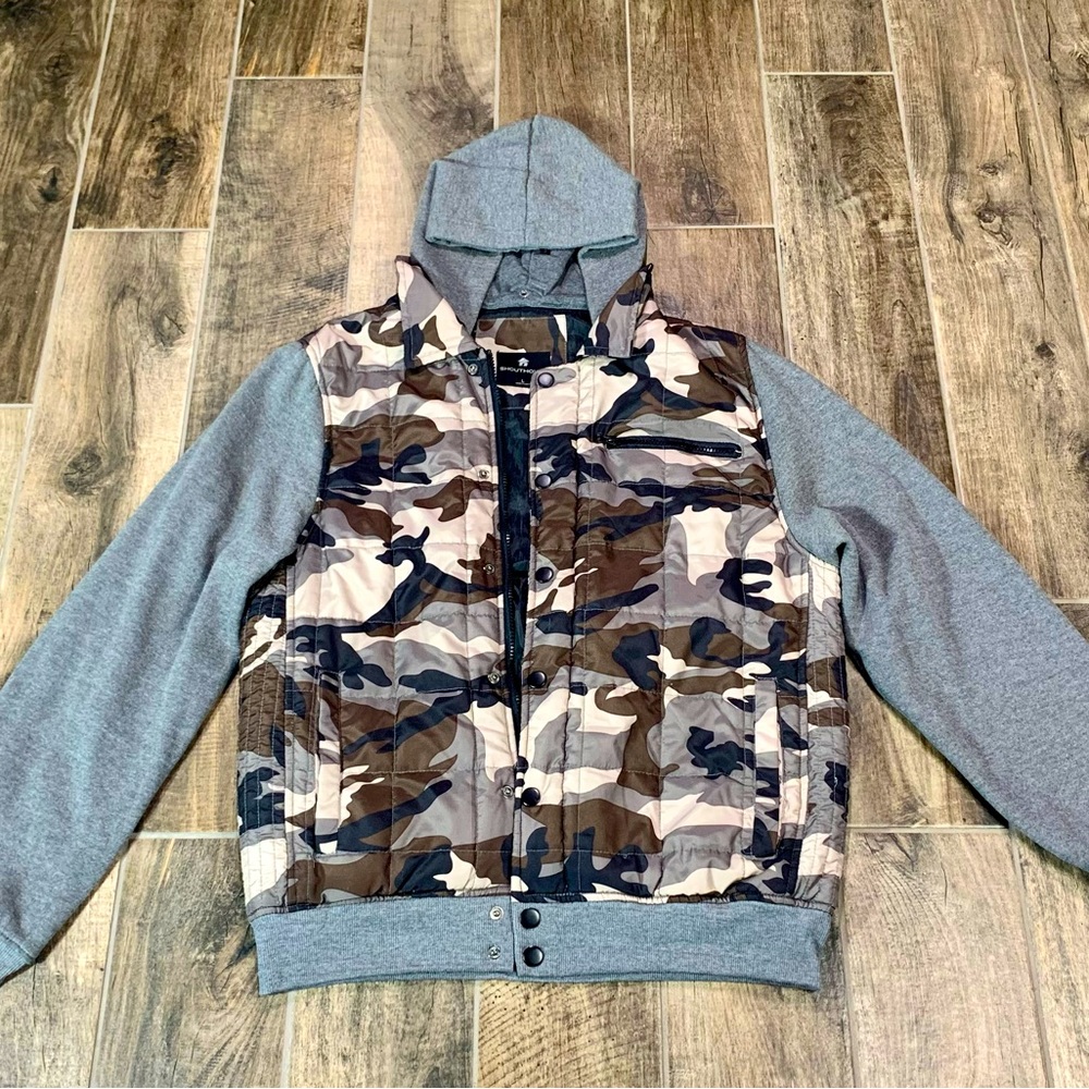Grey/Urban Camouflage Shouthouse Removable Hood, Zip, Snap Hooded Jacket: Large